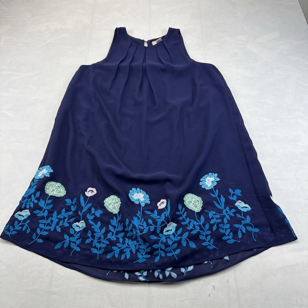 LOFT Outlet Dress Size 6 Navy Blue Floral Embroidered Sleeveless